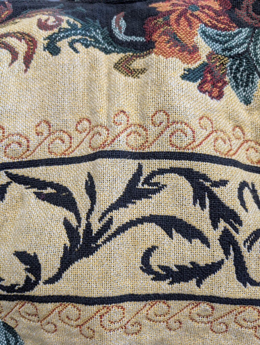 Vintage Western Jacket Fabric Tapestry Floral Cropped  in Black and Cream Sz S - Picture 3 of 4